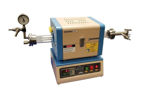 OTF-1200X compact tube furnace with sealed tube connections and pressure gauge